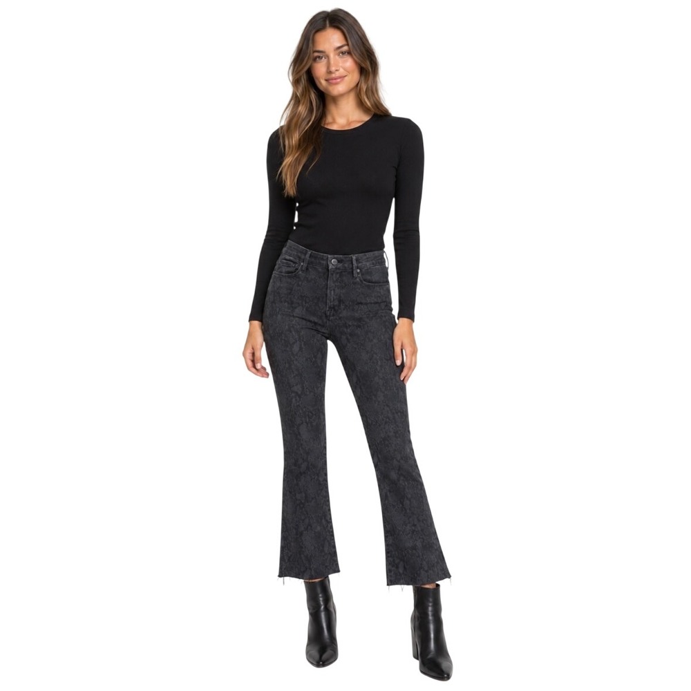 FRAME Le Crop Mini Boot Tonal Python Jeans Black Snake Print 29 LCMBRA208P